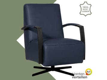 Leren draaifauteuil Mood - Toledo Kobalt (blauw) - Stervoet, Nieuw, Ophalen of Verzenden, 50 tot 75 cm, Industrieel, Modern
