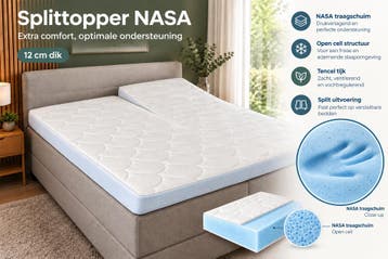 Topper NASA deluxe SPLIT  TENCEL®12 cm - 160/220, Verzenden, Nieuw, Wit, Overige typen