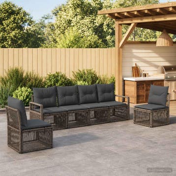 vidaXL Tuinbankenset 6 st Grijs poly rattan, Verzenden, Nieuw, 6 zitplaatsen