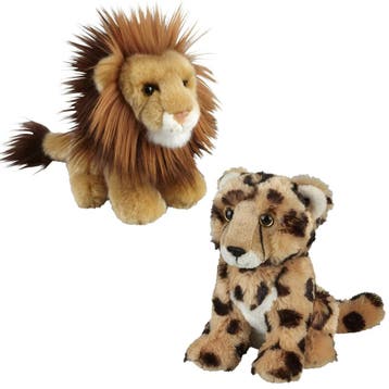 Leeuw en cheetah knuffelset - pluche - 18 cm, Kinderen en Baby's, Verzenden, Nieuw