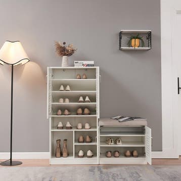 Schoenenkast Løten 120x120x37 cm wit [en.casa], Huis en Inrichting, Kasten | Schoenenkasten, Verzenden, Nieuw