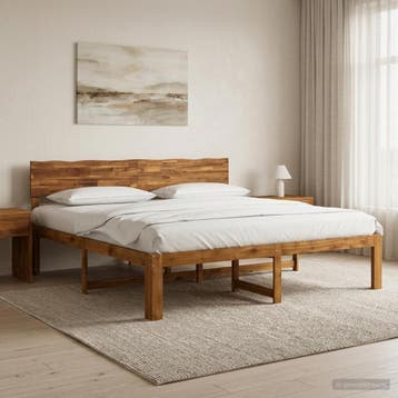 vidaXL Tweepersoonsbed met hoofdeinde ROSTOCK Naturel 193 x, Verzenden, Nieuw, Bruin, Hout