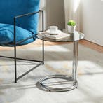 Bijzettafel Ylivieska rond 46x45 cm chroom en grijs glas [en, Verzenden, Nieuw