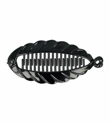 Haarspeld bananenklem - Staartklem blad vorm 12cm - Zwart, Nieuw