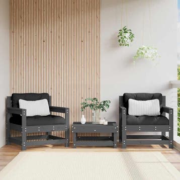 vidaXL Tuinstoelen 2 st met kussens massief grenenhout grijs, Verzenden, Nieuw, Tuinset