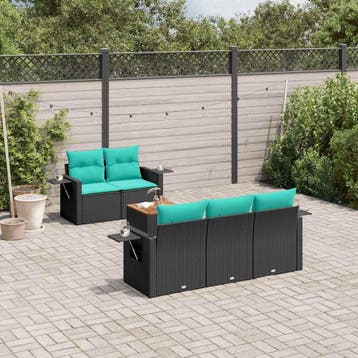 vidaXL 6-delige tuinbankset met kussens van zwart polyrotan, Tuin en Terras, Verzenden, Nieuw