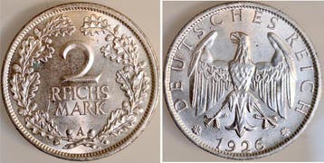 Duitsland 2 Reichsmark 1926 A J 320 Top zilver, Verzenden