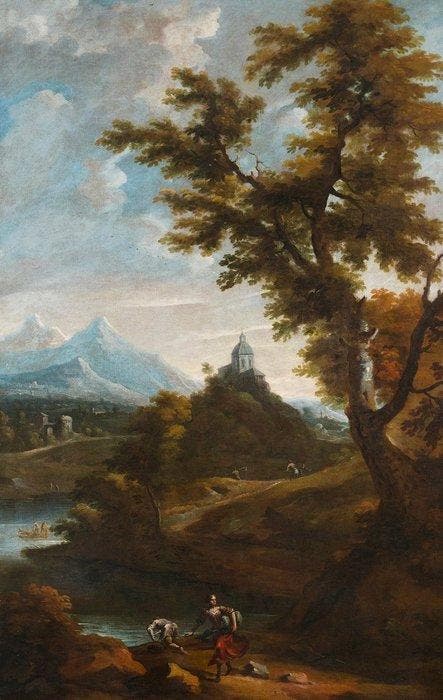 Scipione Cignaroli (1690-1753) - Paesaggio arcadico, con, Antiek en Kunst, Kunst | Schilderijen | Klassiek