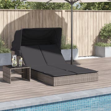 vidaXL Ligbed 2-persoons met luifel en kussens poly rattan, Tuin en Terras, Verzenden, Nieuw