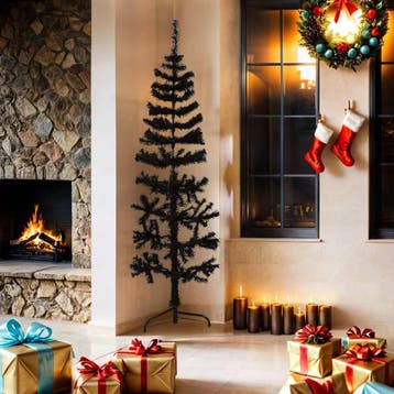 vidaXL Kunstkerstboom half met standaard smal 180 cm zwart, Diversen, Verzenden, Nieuw