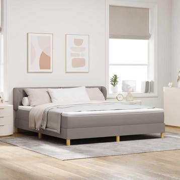 vidaXL Boxspringbed met hoofdeinde Taupe 180 x 200 cm Stof, Huis en Inrichting, Verzenden, Nieuw, Tweepersoons, Stof