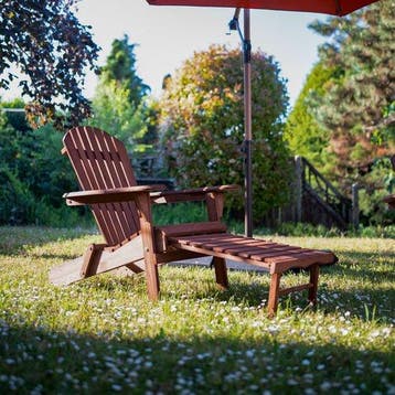 2dekans | AXI Alexa Adirondack Stoel Coffee – Met Voetenbank, Tuin en Terras, Ophalen of Verzenden, Zo goed als nieuw