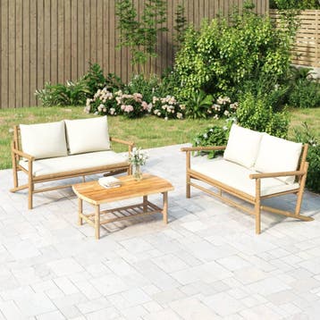 vidaXL Tuinbank met crèmewitte kussens bamboe, Tuin en Terras, Tuinsets en Loungesets, Verzenden, Nieuw, Hout