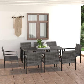 vidaXL 9-delige Tuinset poly rattan grijs, Verzenden, Nieuw, 8 zitplaatsen, Tuinset