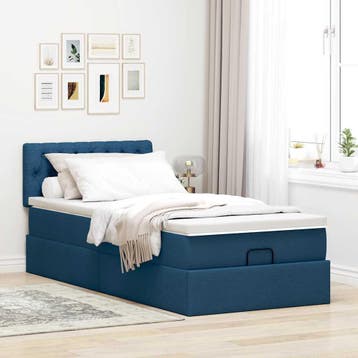 vidaXL Bed met matras 90x200 cm stof blauw, Huis en Inrichting, Slaapkamer | Bedden, 90 cm, Eenpersoons, Nieuw, 200 cm
