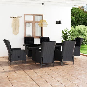 vidaXL 7-delige Tuinset met kussens poly rattan donkergrijs, Tuin en Terras, Verzenden, Nieuw, 6 zitplaatsen, Tuinset