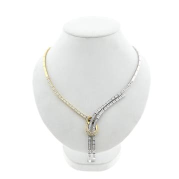 Bicolor gouden staafjescollier met zirconia (Ketting), Sieraden, Tassen en Uiterlijk, Kettingen, Gebruikt, Overige kleuren, Ophalen of Verzenden