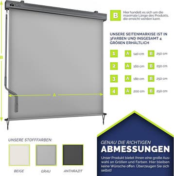 Klemluifel - Balkon luifel - Verticale luifel - 160x250 cm -, Verzenden, Zo goed als nieuw