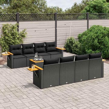 vidaXL 9-delige Loungeset met kussens poly rattan zwart, Verzenden, Nieuw, Loungeset