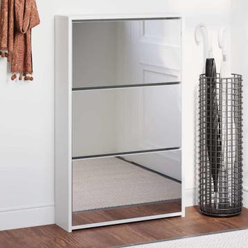 vidaXL Schoenenkast met spiegel 3-laags hoogglans wit, Verzenden, Nieuw