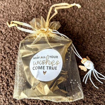 Jute zakje met fortune cookie en Kerst kaartje met wanten, Verzenden, Nieuw