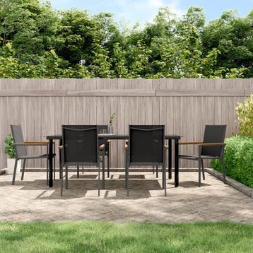 vidaXL 7-delige Tuinset textileen en staal zwart, Tuin en Terras, Tuinsets en Loungesets, Verzenden, 6 zitplaatsen, Nieuw, Rvs