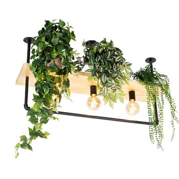 Industriële plafondlamp zwart met hout 3-lichts - Shelf, Verzenden, Nieuw, Hout