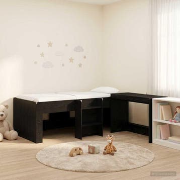 vidaXL Hoge Bed Frame met Bureau voor Kinderen Zwart eiken, Eenpersoons, Verzenden, Zwart, Nieuw