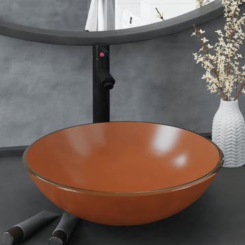 vidaXL Wastafel met kraan en pop-up afvoer gehard glas bruin, Verzenden, Nieuw
