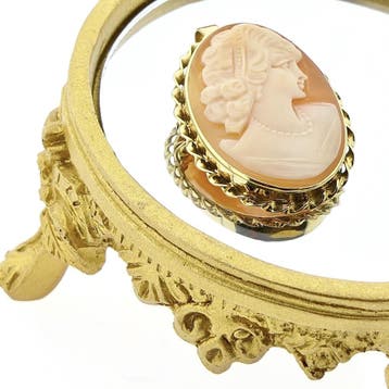 8 karaat vintage broche/hanger met camee (Hanger of bedel), Ophalen of Verzenden, Gebruikt, Goud, Overige merken