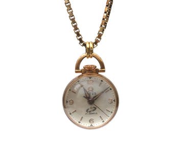 14 krt. gouden Venetiaans collier met horloge in bolhanger