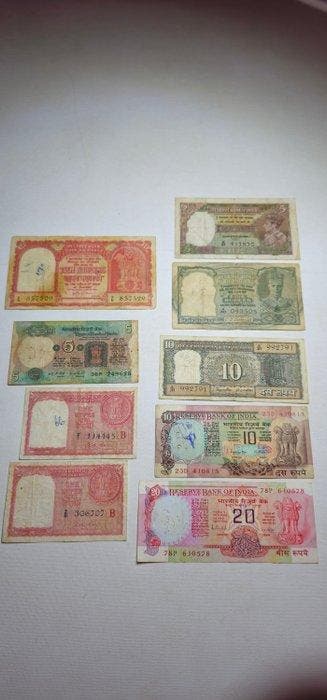 India. - 9 banknotes - various dates (Zonder minimumprijs)