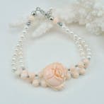 Koraal - Zilver - Armband - Roze koraal en parels, Antiek en Kunst, Curiosa en Brocante