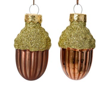 Kersthangers Glas Eikelvorm Espresso 4 cm Set van 12, Ophalen of Verzenden, Nieuw