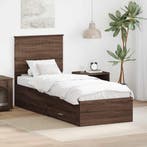 vidaXL Bedframe Bruin Eiken en Zilver 70 x 190 cm Bewerkt, Verzenden, Nieuw, Bruin, Hout