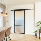 Stalen Schuifdeur met koofsysteem - 3 Vlaks - Mat glas, 75 tot 150 cm, Nieuw, 150 tot 225 cm, Metaal