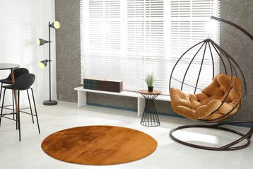 Rond Fluffy Vloerkleed | Heaven | Uni | Amber | 160x160 cm, Verzenden, Nieuw