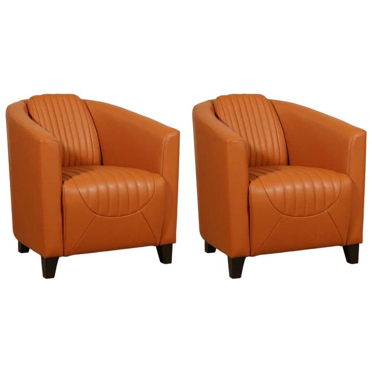 Set van 2 Leren fauteuils Press Special - Massif Amaretto, Huis en Inrichting, Fauteuils, 50 tot 75 cm, 75 tot 100 cm, Nieuw, Leer