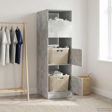 vidaXL Wasmeubel met opslag Betonkleurig 50 x 68 x 162 cm, Verzenden, Nieuw