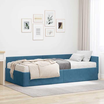vidaXL Hoekbedframe met Matras Anders 2 st Blauw Fluweel, Verzenden, Nieuw, Blauw, Stof