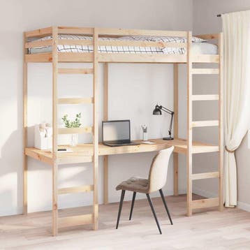 vidaXL Hoogslaper bedframe Naturel 90 x 190 cm Massief, Eenpersoons, Bruin, Verzenden, Nieuw