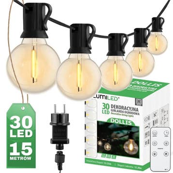 Buitenlichtsnoer 15,2m – 30x LED Ballen 3000K met Afstandsbe, Verzenden, Nieuw, Overige typen, Waterbestendig