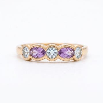 Zonder minimumprijs - Ring - 9 kt. Geel goud Aquamarijn -, Sieraden, Tassen en Uiterlijk, Ringen, Nieuw