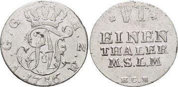 1/6 taler, daalder 1756 Mecklenburg-strelitz Adolf Friedr..., Verzenden