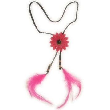Hoofdband met roze bloem en veren, Verzenden, Nieuw