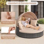LIVSK Patio Rond Bed met Uitschuifbaar Zonnescherm - Handgew, Verzenden, Nieuw