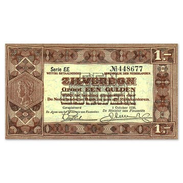 1 Gulden Zilverbon 1938 UNC, Verzenden