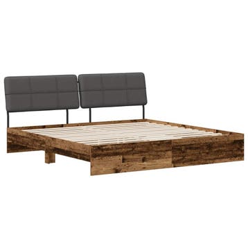 vidaXL Tweepersoonsbed met hoofdbord Oud hout en donkergrijs, Verzenden, Nieuw, Bruin, Hout