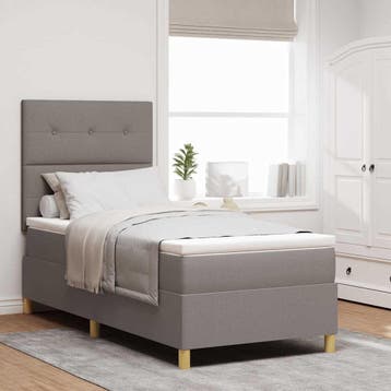 vidaXL LED Box Spring Bed met hoofdeinde Taupe 80 x 200 cm, Huis en Inrichting, Verzenden, Nieuw, Stof