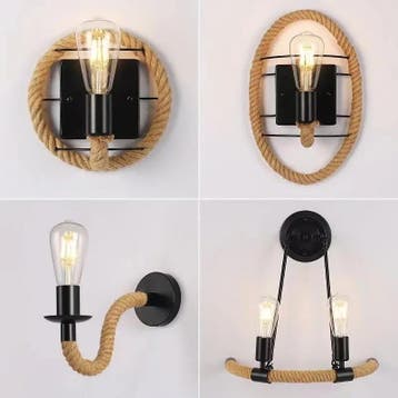 Retro industriële wandlamp henneptouw ijzer, Huis en Inrichting, Lampen | Wandlampen, Verzenden, Nieuw
